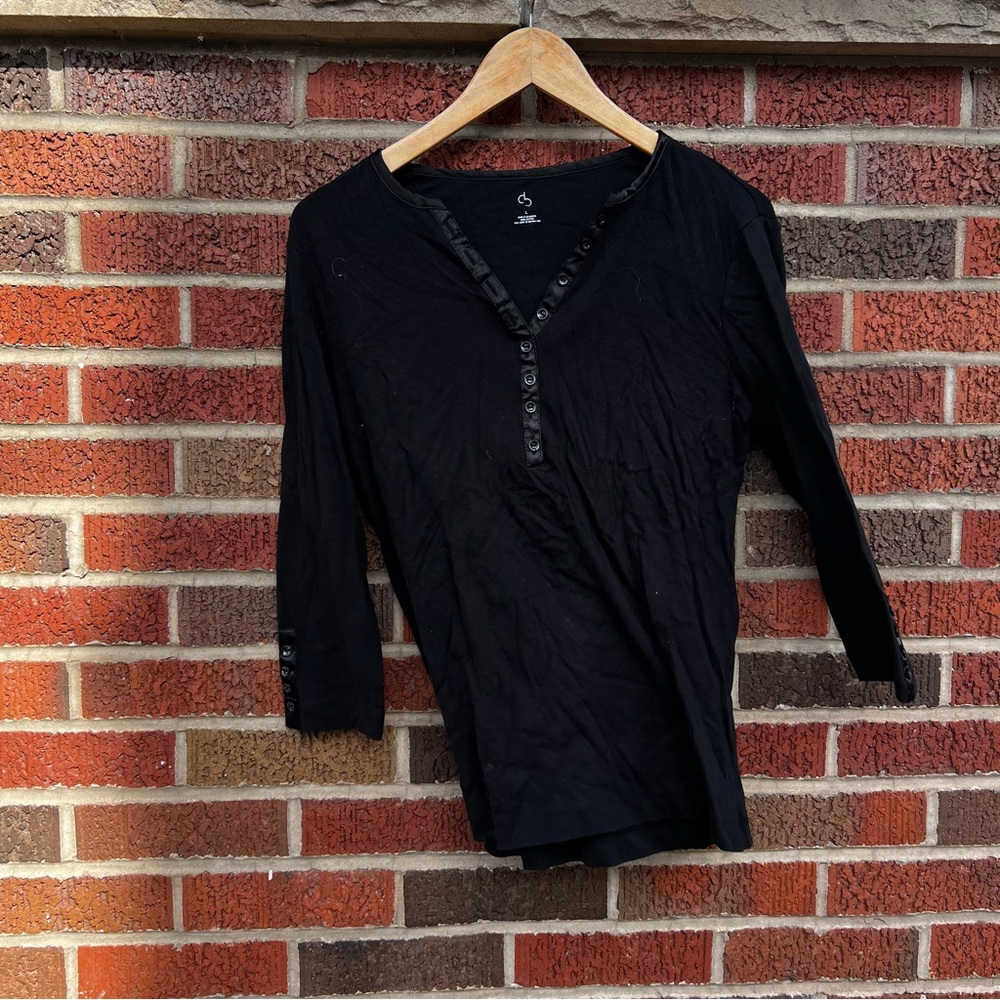 DB Black Button Down Long Sleeve Tee Shirt Top